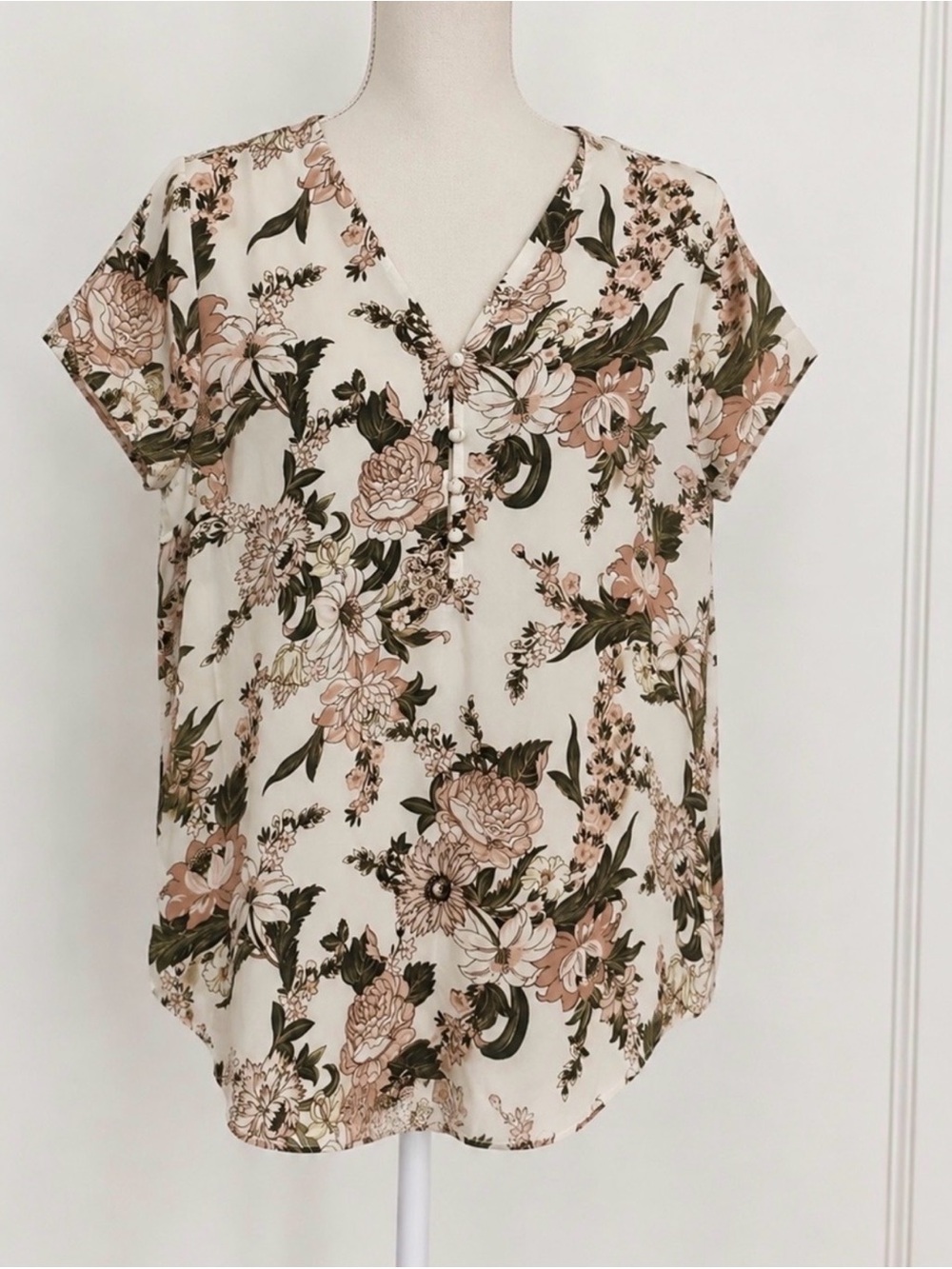 LOFT Floral V-Neck Button Front Blouse Top XL
